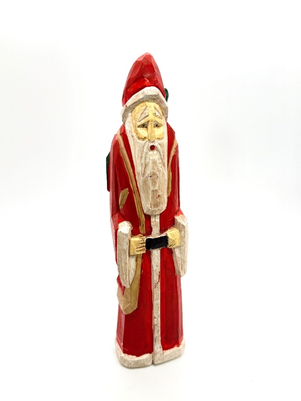 Hand Carved Wooden Folk Art Santa Claus Figurine.
